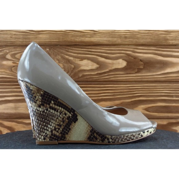 Ann Taylor Sz 7 M Brown Open Toe Wedge Synthetic - Picture 4 of 7